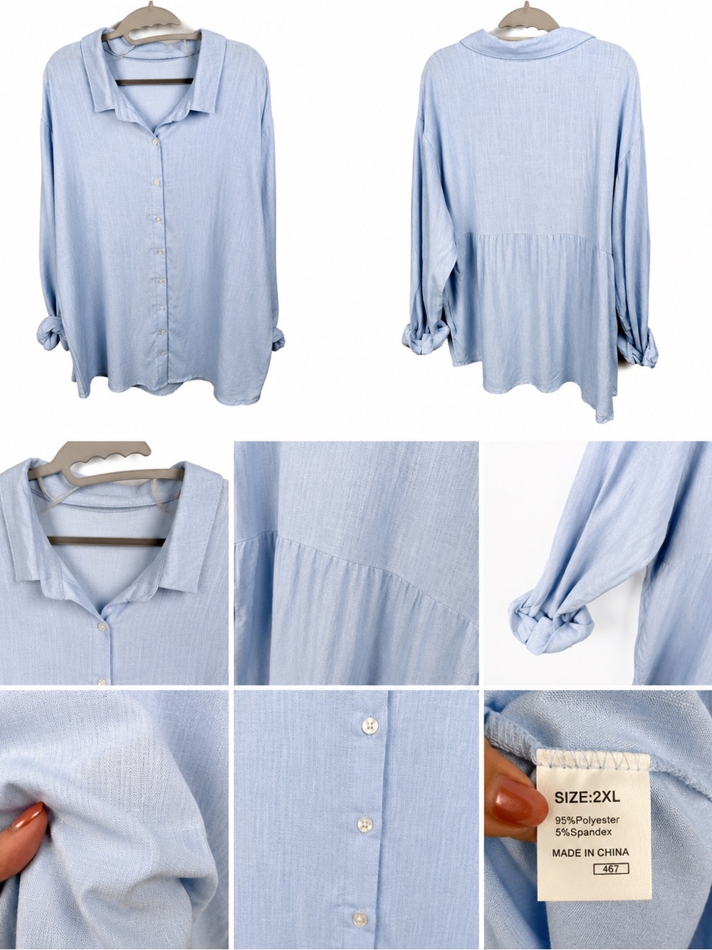 Light Blue Women’s Button-Up Shirt - Casual Collared Blouse